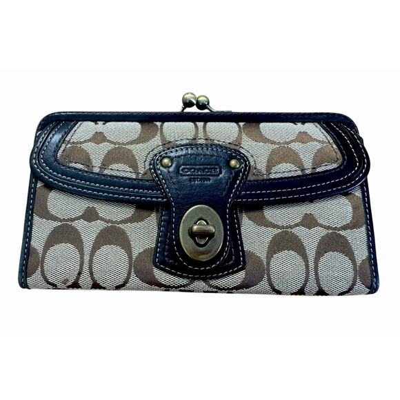 Authentic COACH 65th Anniversary Signature Monogram Canvas Leather Wallet Clutch - Picture 1 of 10